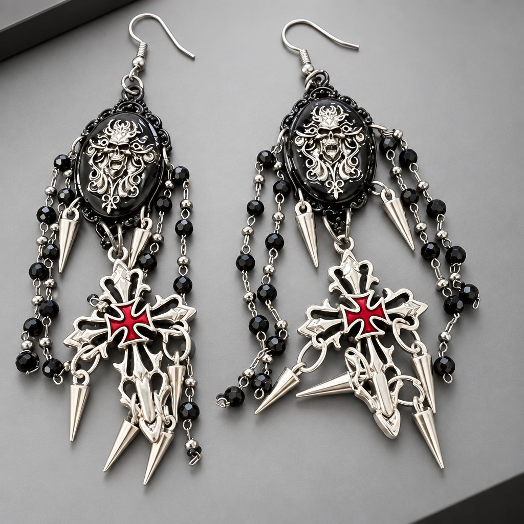 Knight's Cross Punk Dark Alt Earrings Handmade jewelry Personality Bold Fashion Handmade with love