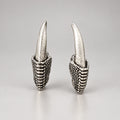 Gothic Claw Fang Stud Earrings, Antique Silver Reptile Serpent Tooth Earrings, Dark Punk Occult Beast Talon Statement Earrings