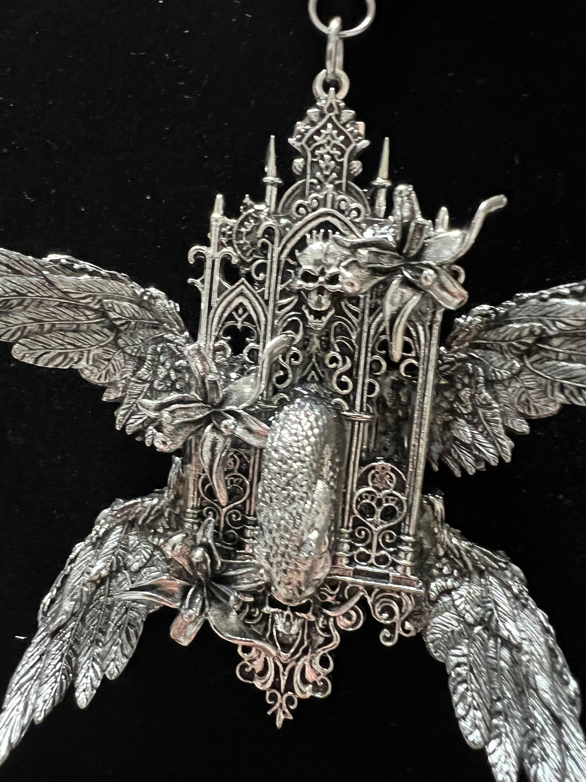 Gothic Cathedral Shrine Statement Necklace | Angel Wings Snake Skull Bone Chain Tassel Necklace