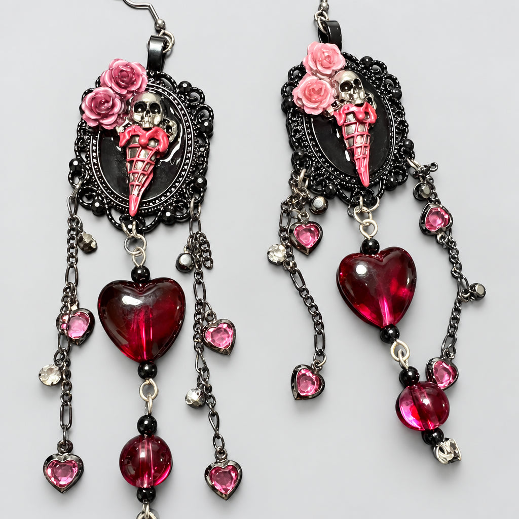 Skull & Ice Cream Skull Sundae Punk Dark Alt Earrings Handmade jewelry Personality Bold Fashion Handmade with love