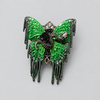 Gothic Dripping Green Moth Brooch, Snake & Black Rose Death Moth Pin, Dark Occult Toxic Slime Butterfly Brooch
