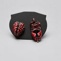 Handmade Gothic Asymmetrical Anatomical Brain & Heart Stud Earrings, Red Macabre Medical Horror Alternative Statement Ear Jewelry