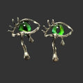 Handmade Gothic Dripping Green Evil Eye Stud Earrings, Antique Silver Teardrop Melting Eye Earrings, Dark Fantasy Punk Alternative Statement Ear Jewelry