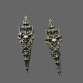 Handmade Gothic Spiked Thorn Skull Stud Earrings, Antique Silver Ornate Pointed Cross Skeleton Earrings, Dark Punk Alternative Statement Ear Jewelry