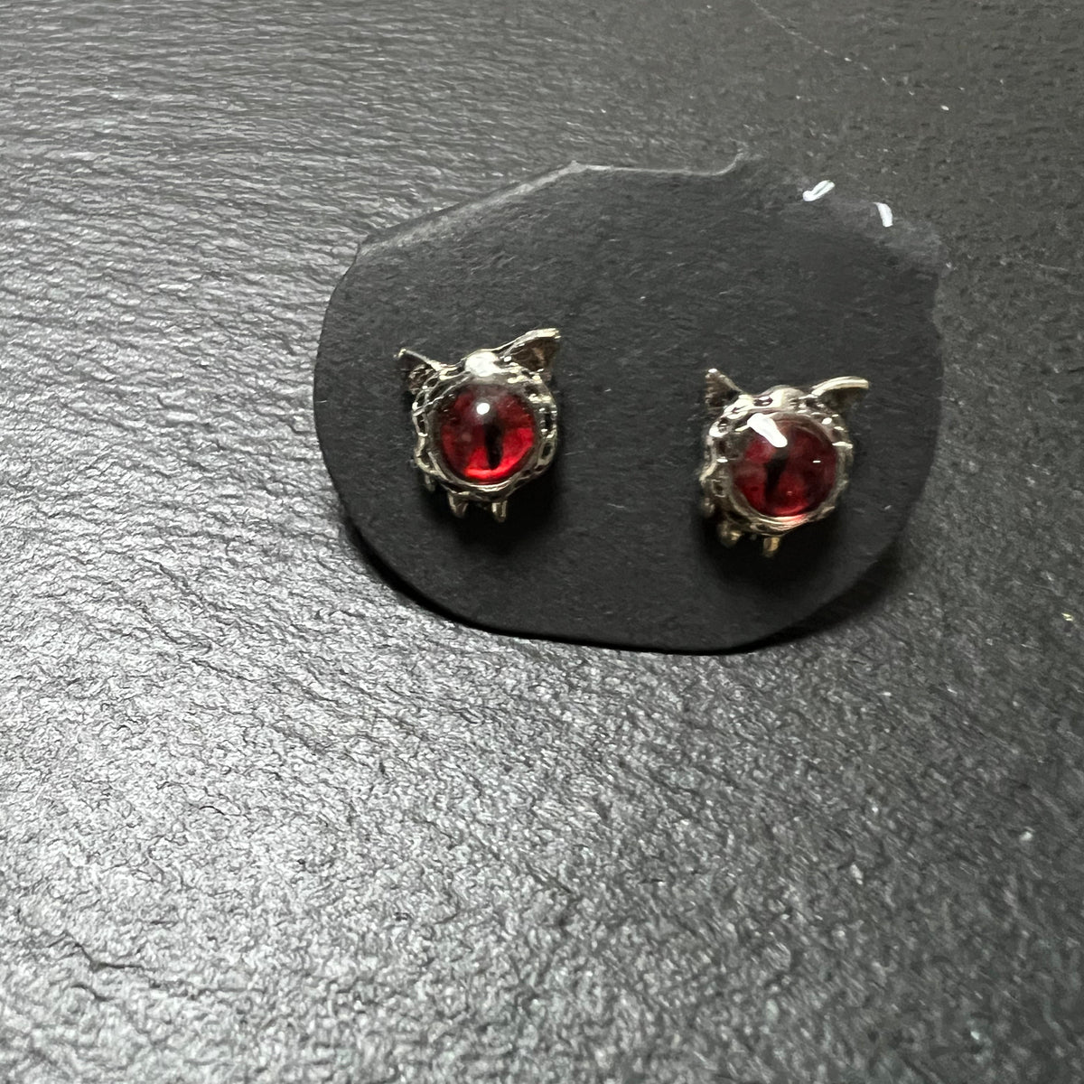 Handmade Gothic Red Demon Eye Stud Earrings, Antique Silver Tiny Horn Devil Eye Earrings, Dark Fantasy Alternative Punk Statement Ear Jewelry