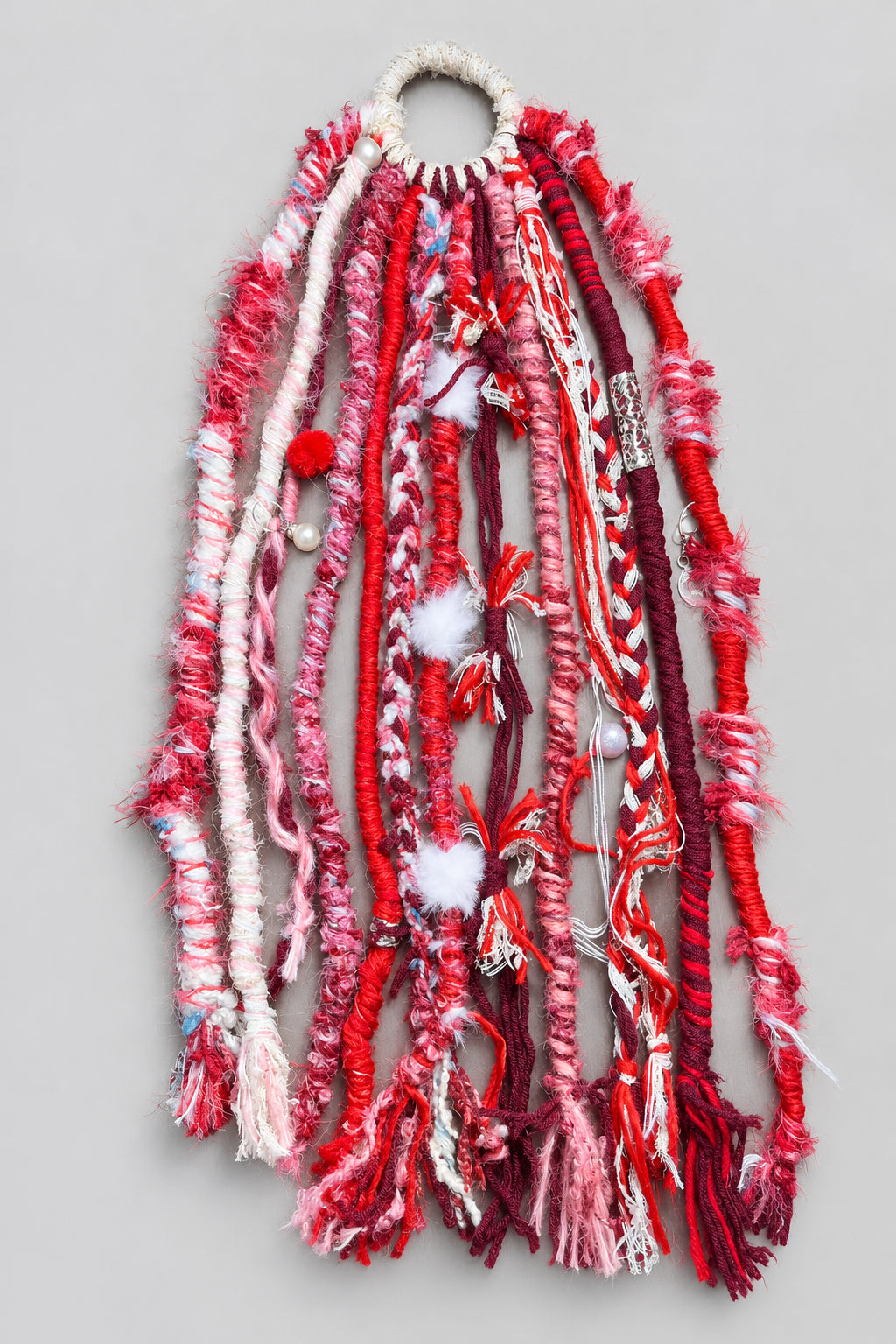 Red Pink White Handmade Faux Dreadlocks | Alt Festival Hair Extensions