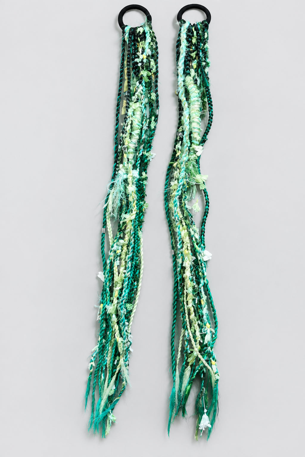 Handmade Forest Green Braided Dread Ponytail Extensions | Boho Fairy Hair Ties with Beads & Charms