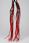 Handmade Red & Black Braided Dreadlock Ponytail Hair Tie, Gothic Metal Charm Woven Hair Extensions, Punk Festival Dread Hair Accessory