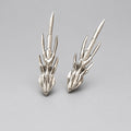Vintage Spiky Alien Dangle Stud Earrings, Antique Silver Cyberpunk Biomechanical Spike Earrings, Dark Futuristic Alternative Statement Ear Jewelry