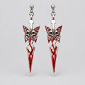 Gothic Blood Dagger Butterfly Skull Dangle Earrings, Red Blood Paint Sword Drop Earrings, Punk Dark Halloween Statement Ear Jewelry