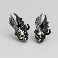 Gothic Angel & Demon Wing Skull Stud Earrings, Two Tone Half Angel Half Devil Skull Earrings, Punk Dark Fantasy Alternative Statement Ear Jewelry