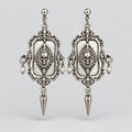 Gothic Vintage Frame Skull Pearl Spike Dangle Earrings, Antique Silver Ornate Filigree Memento Mori Drop Earrings, Dark Romantic Witchy Alternative Statement Jewelry