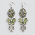 Gothic Vintage Cerberus Butterfly Skull Scales Dangle Earrings, Antique Silver Green Enamel Cameo Long Drop Earrings, Dark Mythology Witchy Alternative Statement Ear Jewelry