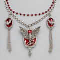 Gothic Red Gem Eagle Snake Layered Chain Necklace, Vintage Ornate Bat Cameo Tassel Statement Necklace, Dark Victorian Witchy Alt Jewelry