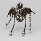 Gothic Demon Lady Bat Wing Chain Open Ring, Antique Silver Devil Goddess with Skulls Tassel Statement Ring, Dark Fantasy Punk Adjustable Alternative Jewelry