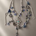 Egyptian Eye of Horus Ankh Multi Layer Statement Necklace, Dark Blue Crystal Beaded Tassel Necklace, Occult Ancient Egypt Gothic Layered Pendant Jewelry