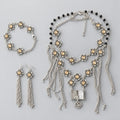 Gothic Antique Jewelry Set, Open Book Pendant Necklace, Tassel Earrings & Floral Crystal Bracelet, Black Beads Vintage Witchy Statement Jewelry Set