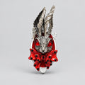 Gothic Dark Rabbit Ring, Red Gem Eyes, Red Bow with Black Crystals, Antique Silver Ornate Frame