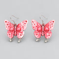 Gothic Bloody Pink Butterfly Dangle Earrings, Eyeball Butterfly Wings, Blood Splatter Texture, Macabre Horror Statement Earrings