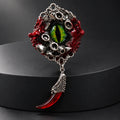 Gothic Cthulhu Demon Eye Adjustable Statement Ring, Red Tentacle Texture, Green Dragon Eye, Hanging Blood Red Claw Pendant, Cosmic Horror Macabre Ring