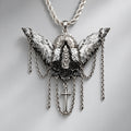 Gothic Winged Virgin Mary Pendant Necklace, Black Roses, Cross & Multi Tassel Chains, Dark Religious Baroque Statement Necklace