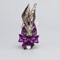 Gothic Adjustable Statement Ring, Dark Wonderland Rabbit Head with Purple Bow, Purple Gem Eyes, Ornate White Frame, Dark Fantasy Punk Finger Ring