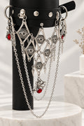 Gothic Black Leather Choker, All Seeing Eye Charms, Spider Pendant with Red Crystals, Cross & Multi Layer Tassel Chains, Punk Occult Statement Collar