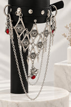 Gothic Black Leather Choker, All Seeing Eye Charms, Spider Pendant with Red Crystals, Cross & Multi Layer Tassel Chains, Punk Occult Statement Collar
