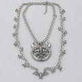 Double Layer Gothic Necklace | Devil Mouth Pendant, Bat & Fleur De Lis Cross Charm Chain, Punk Dark Alt Statement Necklace