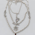 Gothic Jewelry Set, Multi Layer Harp Star Cross Necklace & Double Lyre Red Crystal Dangle Earrings, Antique Silver Victorian Musical Dark Romantic Statement Jewelry Set