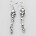 Gothic Antique Silver Skull & Bone Dangle Earrings, Skeleton Bone Drop Earrings, Dark Punk Death Statement Earrings for Alt Outfit