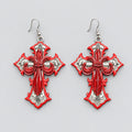 Red & Silver Ornate Gothic Cross Dangle Earrings, Dark Romantic Vampire Statement Earrings