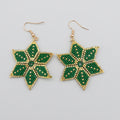 Handmade Green Gold Star Beaded Drop Earrings | Boho Statement Jewelry