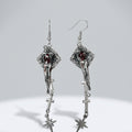 Gothic Wounded Figure Cross Star Dangle Earrings, Red Crystal Dark Alt Statement Jewelry
