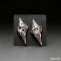 Handmade Gothic Spiked Pink Crystal Stud Earrings, Antique Silver Angular Blade Shape Pink Rhinestone Earrings, Dark Punk Alternative Statement Ear Jewelry