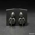 Handmade Gothic Plague Doctor Doll Stud Earrings, Antique Silver Creepy Hooded Figure Earrings, Dark Macabre Horror Alternative Statement Ear Jewelry