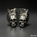 Handmade Gothic Butterfly Skull Stud Earrings, Antique Silver Skull with Butterfly & Red Eye Detail, Dark Macabre Punk Alternative Statement Ear Jewelry