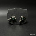 Handmade Gothic Twisted Snake Stud Earrings, Antique Silver Serpent Earrings with Inlaid Emerald Green Crystal, Dark Witchy Occult Alternative Ear Jewelry