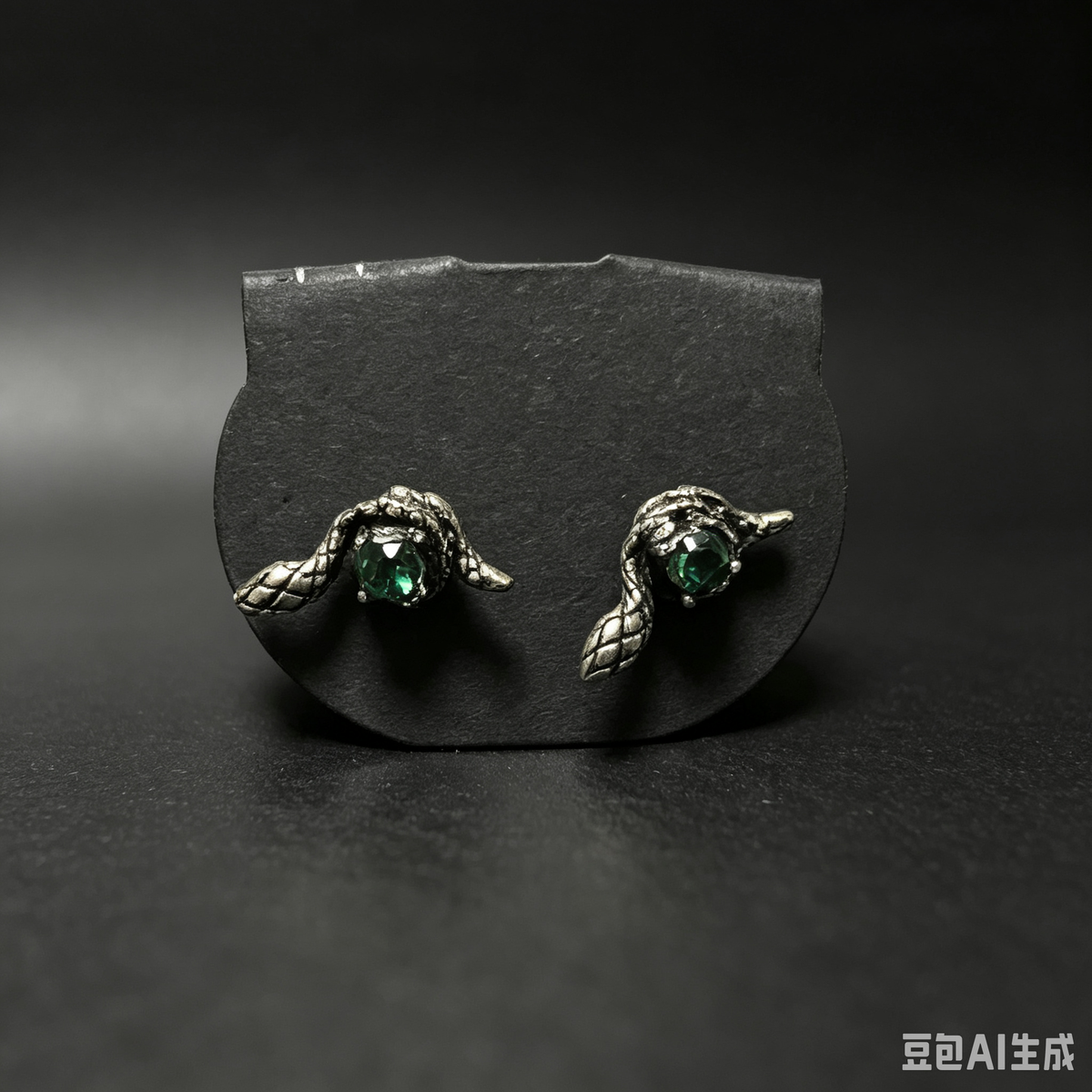 Handmade Gothic Twisted Snake Stud Earrings, Antique Silver Serpent Earrings with Inlaid Emerald Green Crystal, Dark Witchy Occult Alternative Ear Jewelry