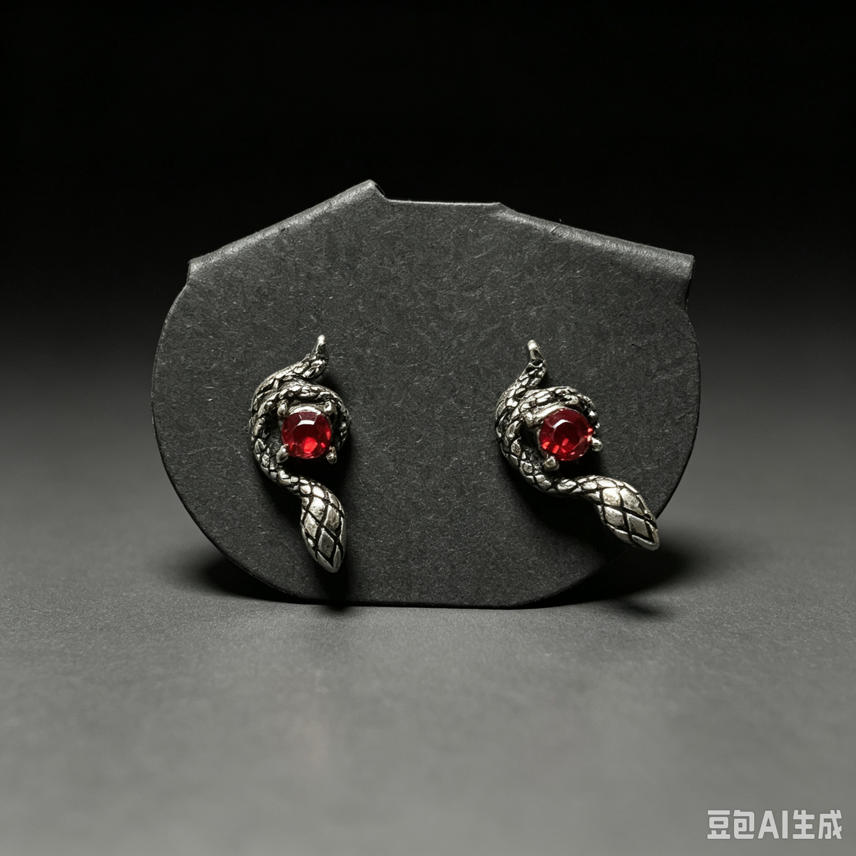 Handmade Gothic Twisted Snake Stud Earrings, Antique Silver Serpent Earrings with Inlaid Red Crystal, Dark Witchy Occult Alternative Ear Jewelry