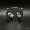 Handmade Gothic Broken Face Sculpture Stud Earrings, Antique Silver Fragmented Mask Portrait Earrings, Dark Art Alternative Statement Ear Jewelry