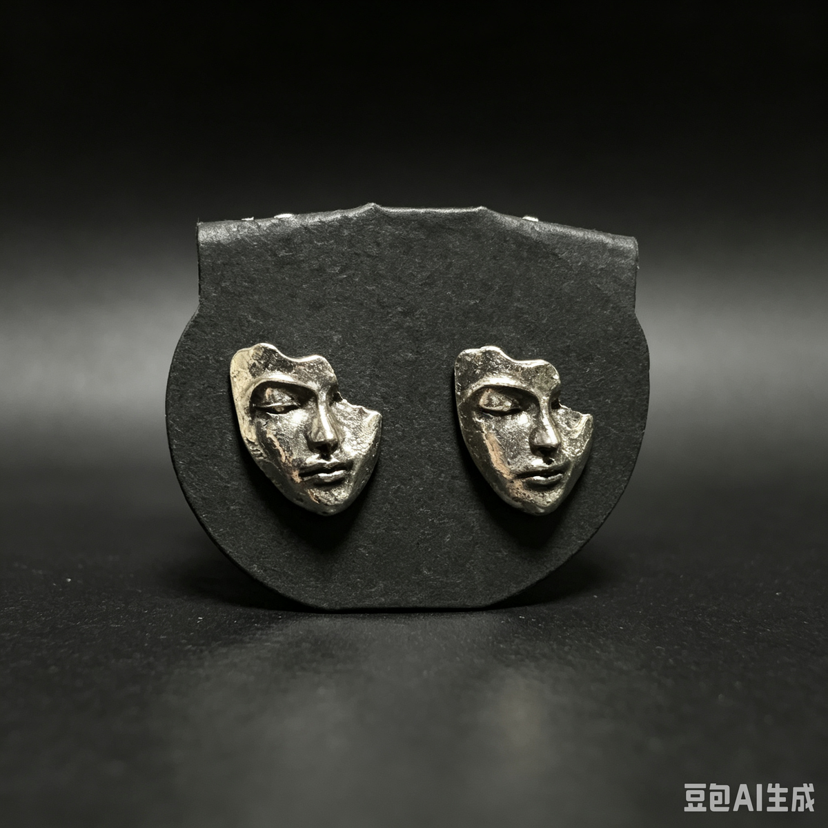 Handmade Gothic Broken Face Sculpture Stud Earrings, Antique Silver Fragmented Mask Portrait Earrings, Dark Art Alternative Statement Ear Jewelry