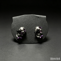 Handmade Gothic Skull Stud Earrings, Antique Silver Skeleton with Black Butterfly & Purple Rhinestones, Dark Punk Alternative Statement Ear Jewelry