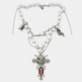 Pearl Chain Skull Angel Cross Necklace