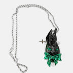 Black Rabbit Green Bow Pendant Necklace