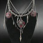 Gothic Multi-layer Spider Rose Spiked Necklace, Dark Punk Alternative Statement Pendant Necklace with Dagger & Spike Charms